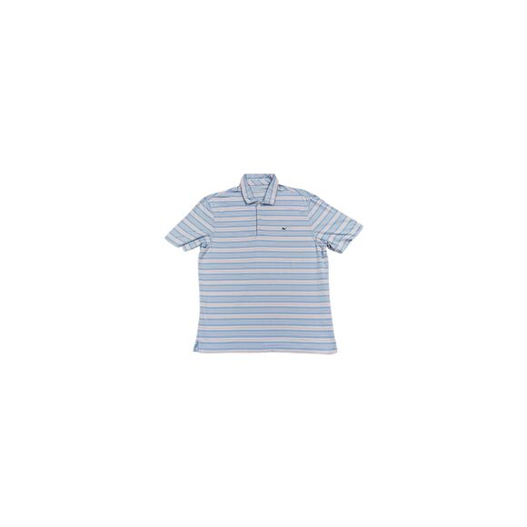 Vineyard Vines Performance Shirt Men's XL Blue W/ Pink & White Stripe Polo - Picture 1 of 8